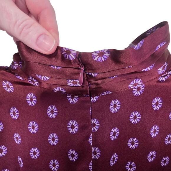 Ann Taylor Studio Collection Silk Tile Print Mock Neck Top Medium - Picture 8 of 12